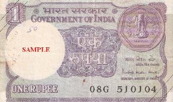 Indisk 1 Rupie sedel, valuta Indien 