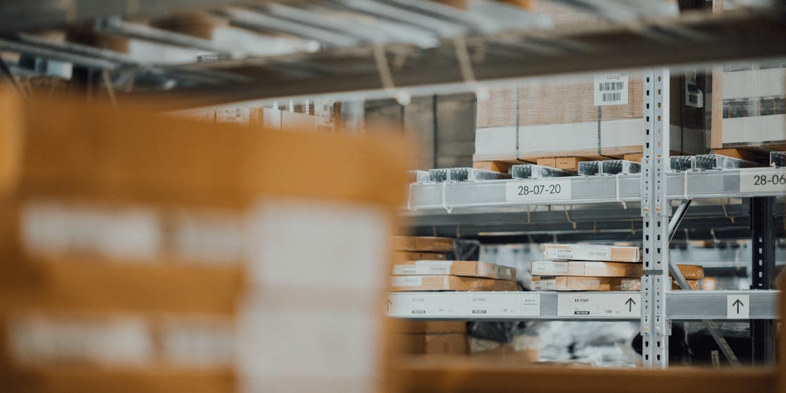 construction products on steel shelving