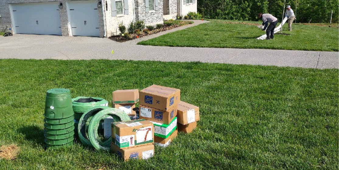 Irrigation supplies delivered at a job site by a Curri app driver