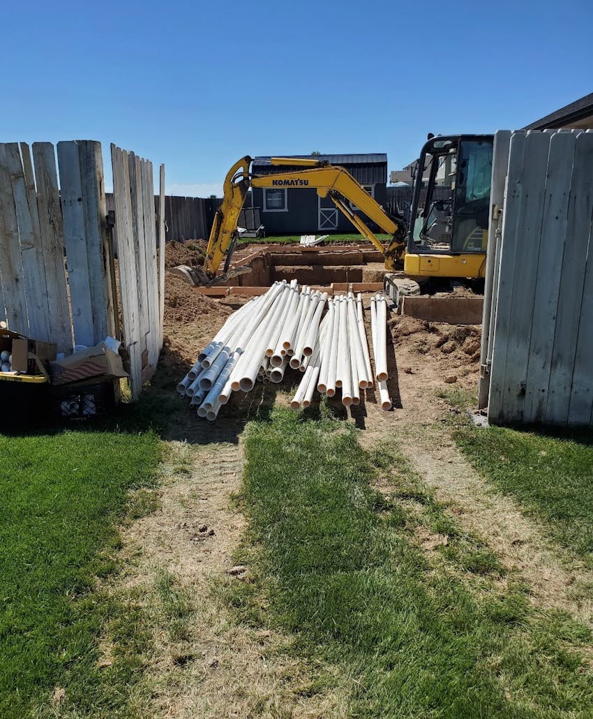 pool plumbing materials unloaded at site