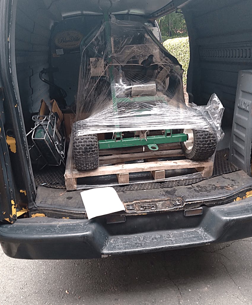 newly fabricated machinery in a delivery van