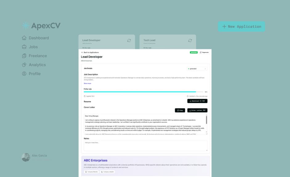 In the picture - process of CV creating in your Apex CV profile