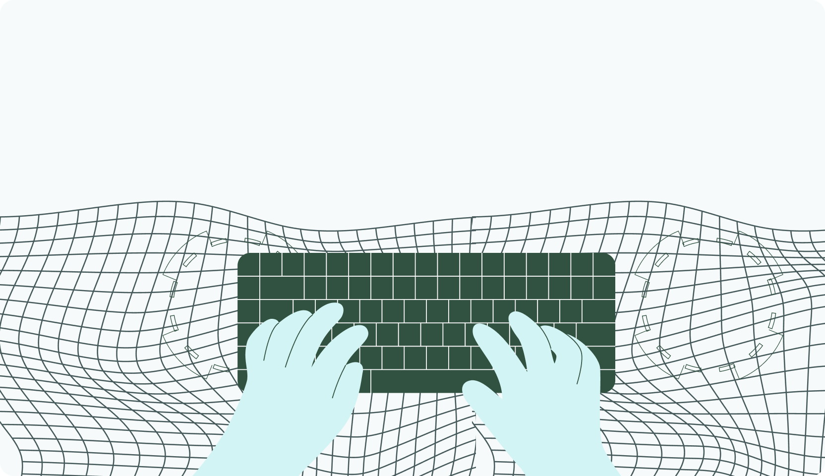 In the picture - hands working on the keyboard