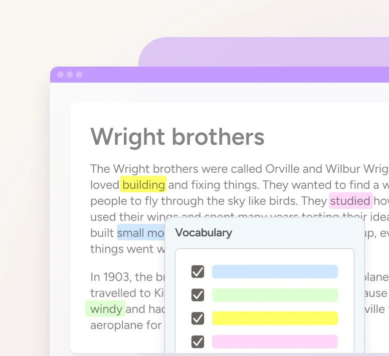 Read&Write Vocabulary List feature