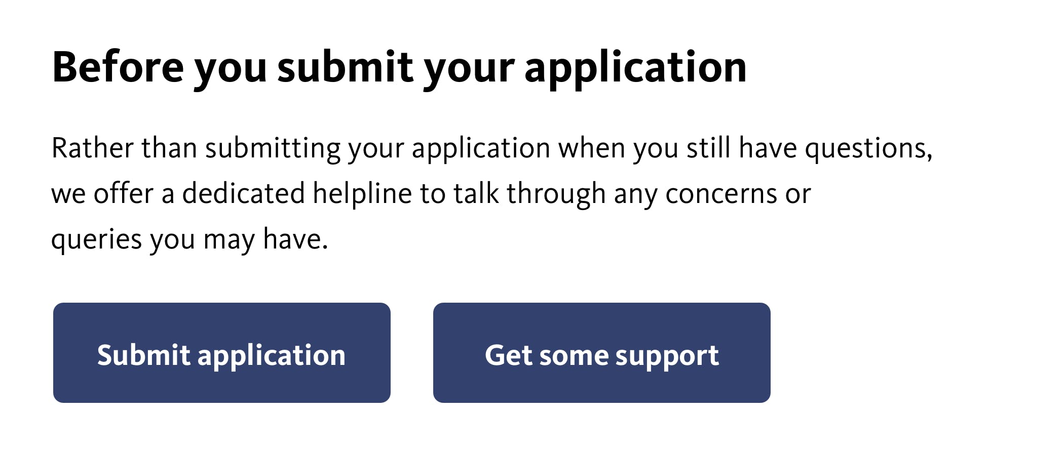 Image showing an application submission with two equally prominent buttons 