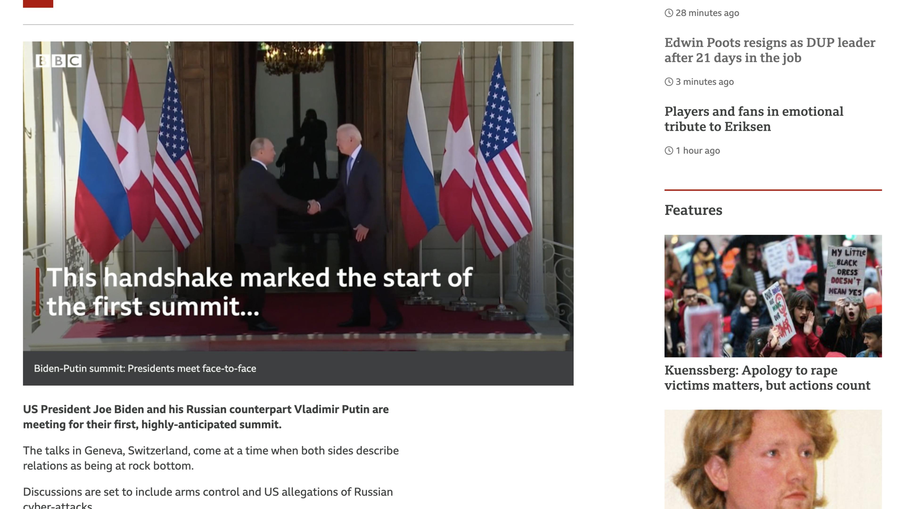 A screenshot from the BBC news site. It shows a video at the top of the page, followed by a passage of text
