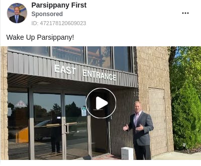An ad from the page "Parsippany First". The ad reads: "Wake Up Parsippany!".