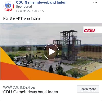 An ad from the page "CDU Gemeindeverband Inden". The ad reads: "Für Sie AKTIV in Inden".