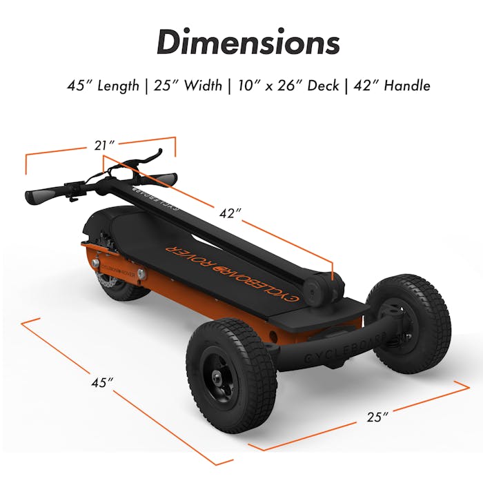 3 Wheeled Mixed-Terrain Electric Scooter  Rover measurements 