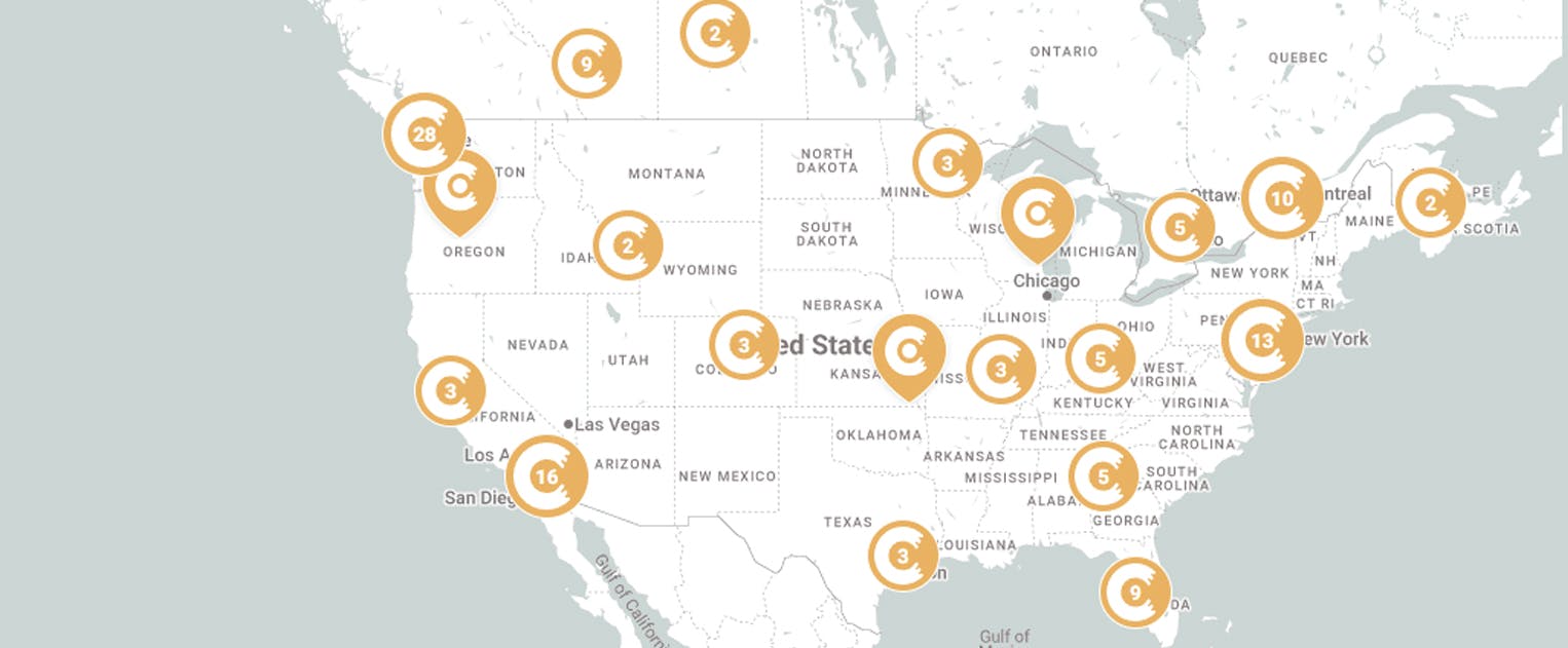 Experify maps with expert locations pins