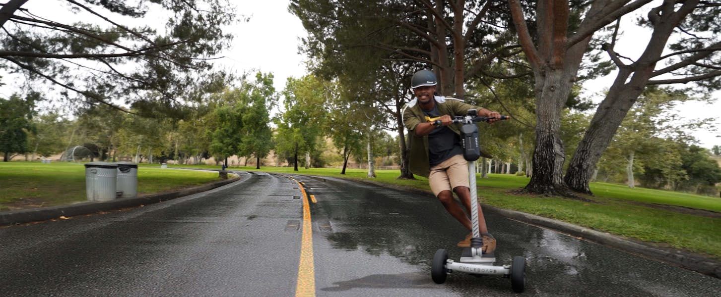 CycleBoard Mixed Terrain scooter that can be used in the light rain