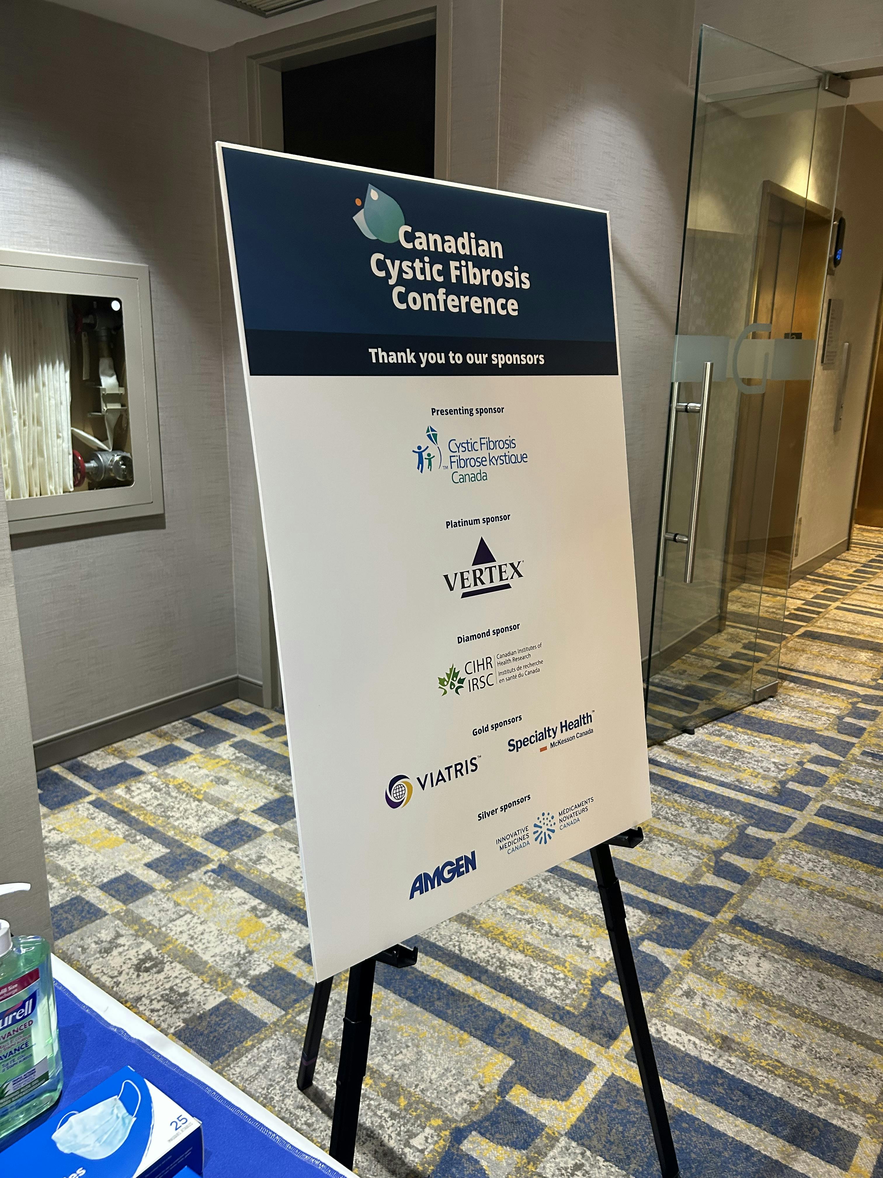 CF Conference Sponsors including CF Canada, Vertex, Amgen, Specialty Health, Viatris, CIHR, Innovative Medicines Canada
