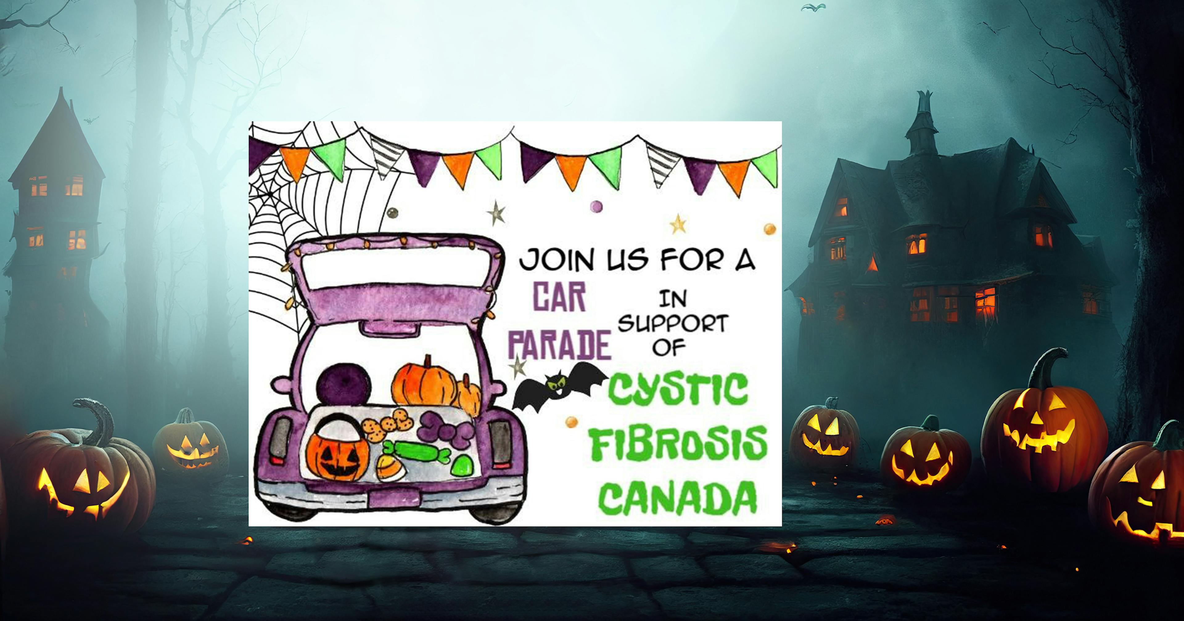 spooky background with a hand-drawn decorated car for Halloween