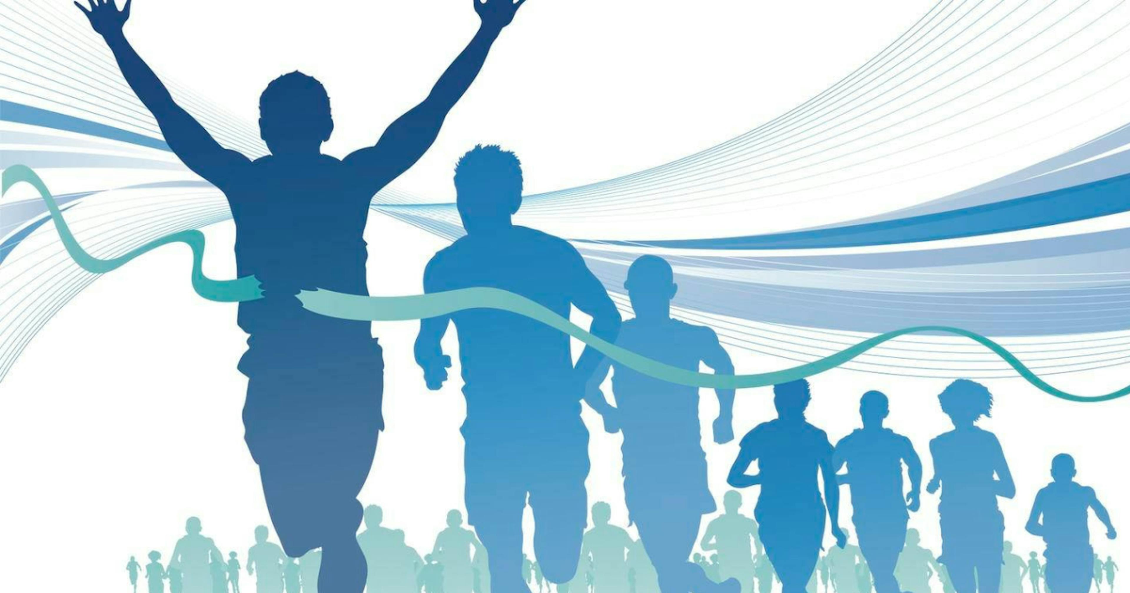 Illustration of a group of runners crossing the finish line