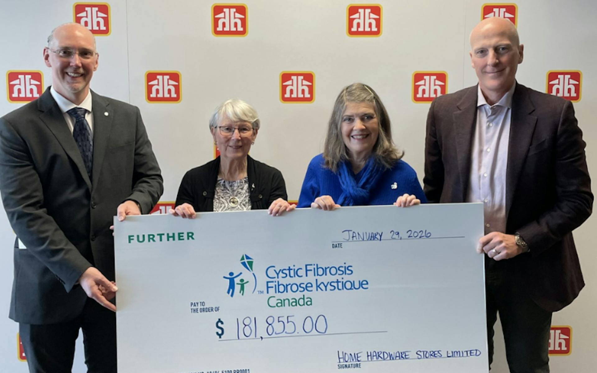 Home Hardware presenting cheque to Cystic Fibrosis Canada