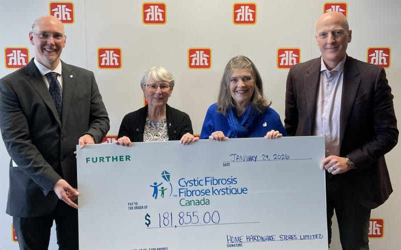 Home Hardware presenting cheque to Cystic Fibrosis Canada