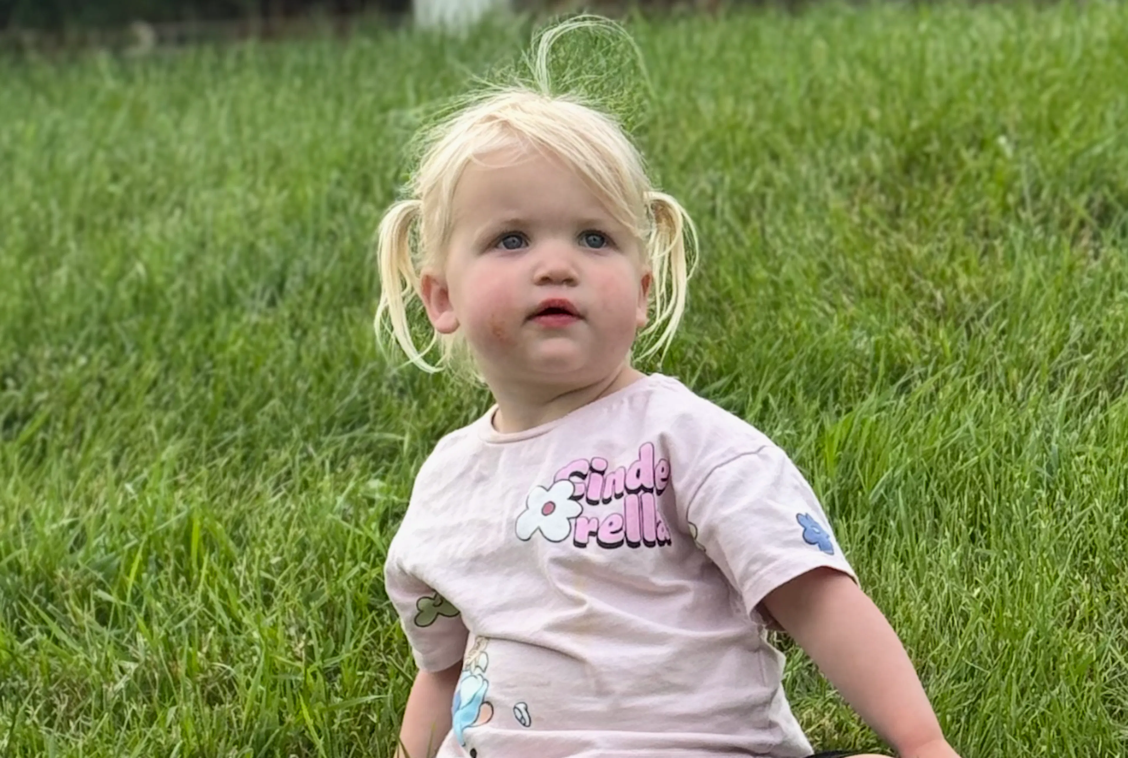 Savannah, 2, sitting in the grass