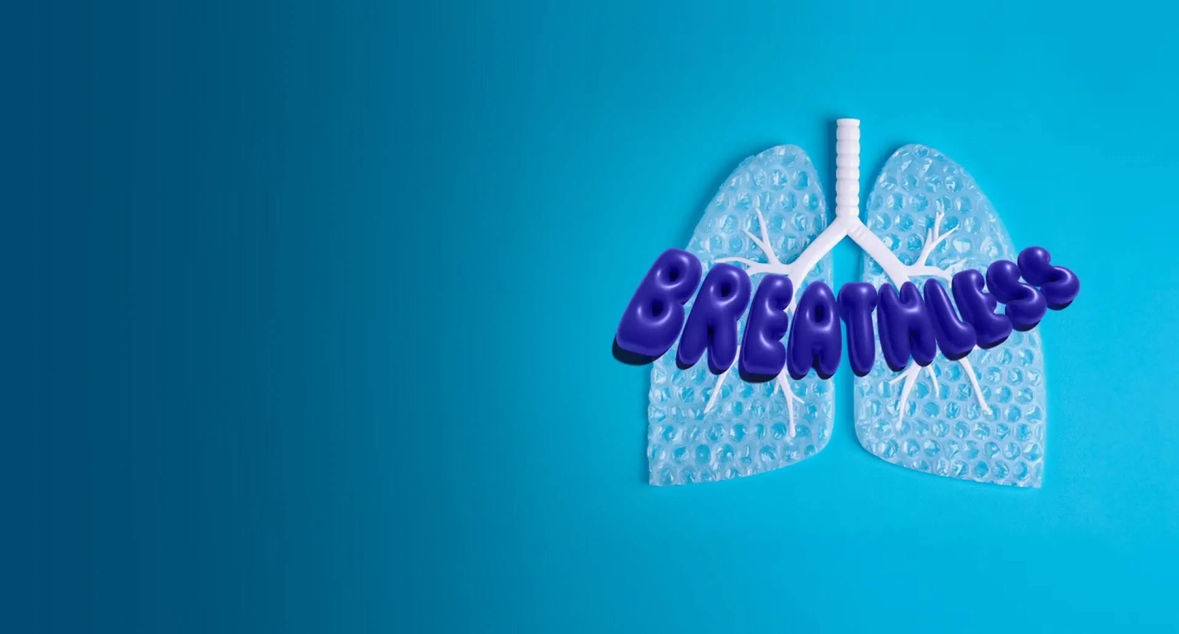 Illustration of lungs with the word, Breathless, across it
