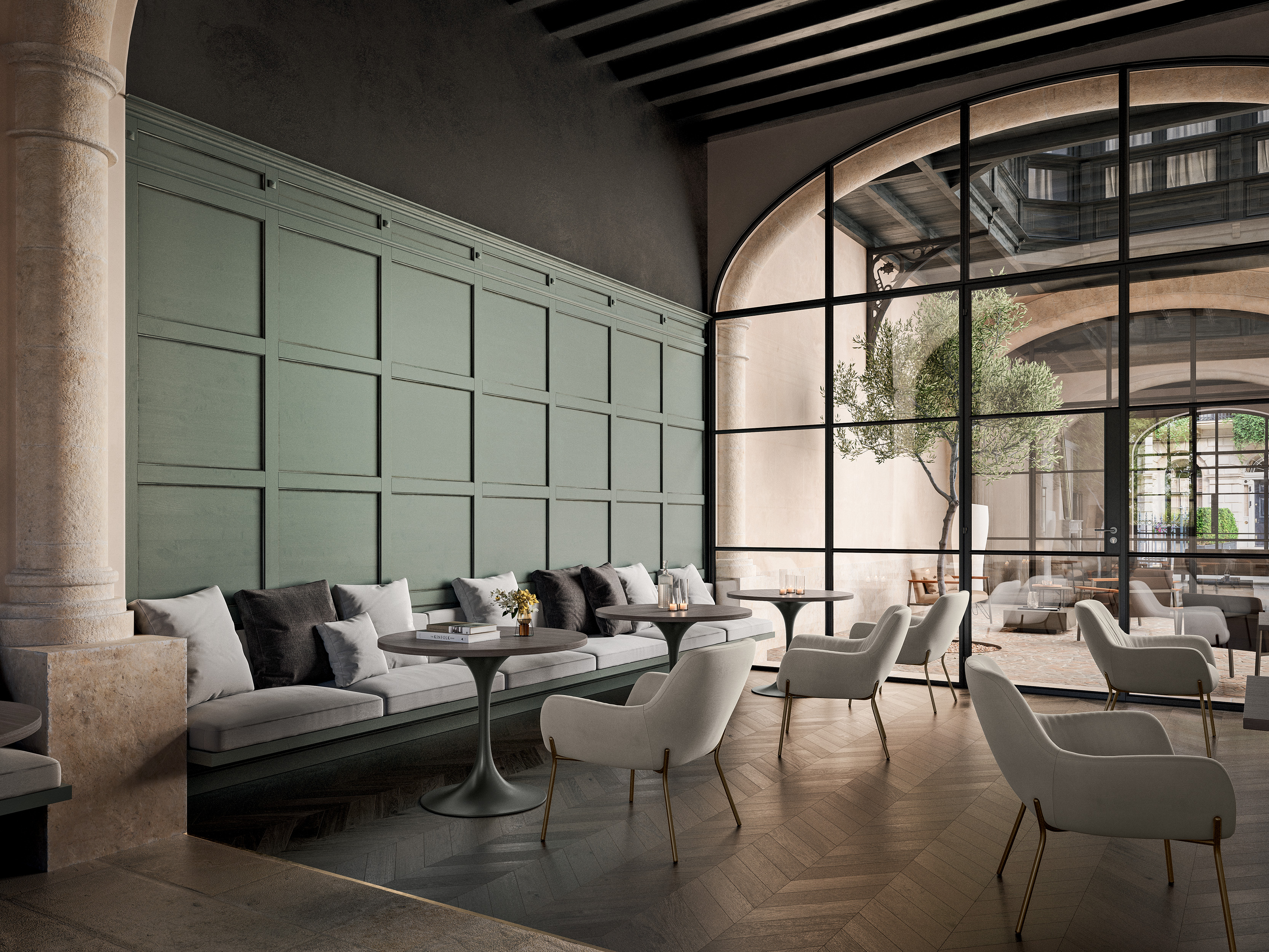 Espace de repos avec restaurant, espace aménagé avec le service Dacota Inspiration