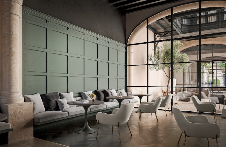 Espace de repos avec restaurant, espace aménagé avec le service Dacota Inspiration