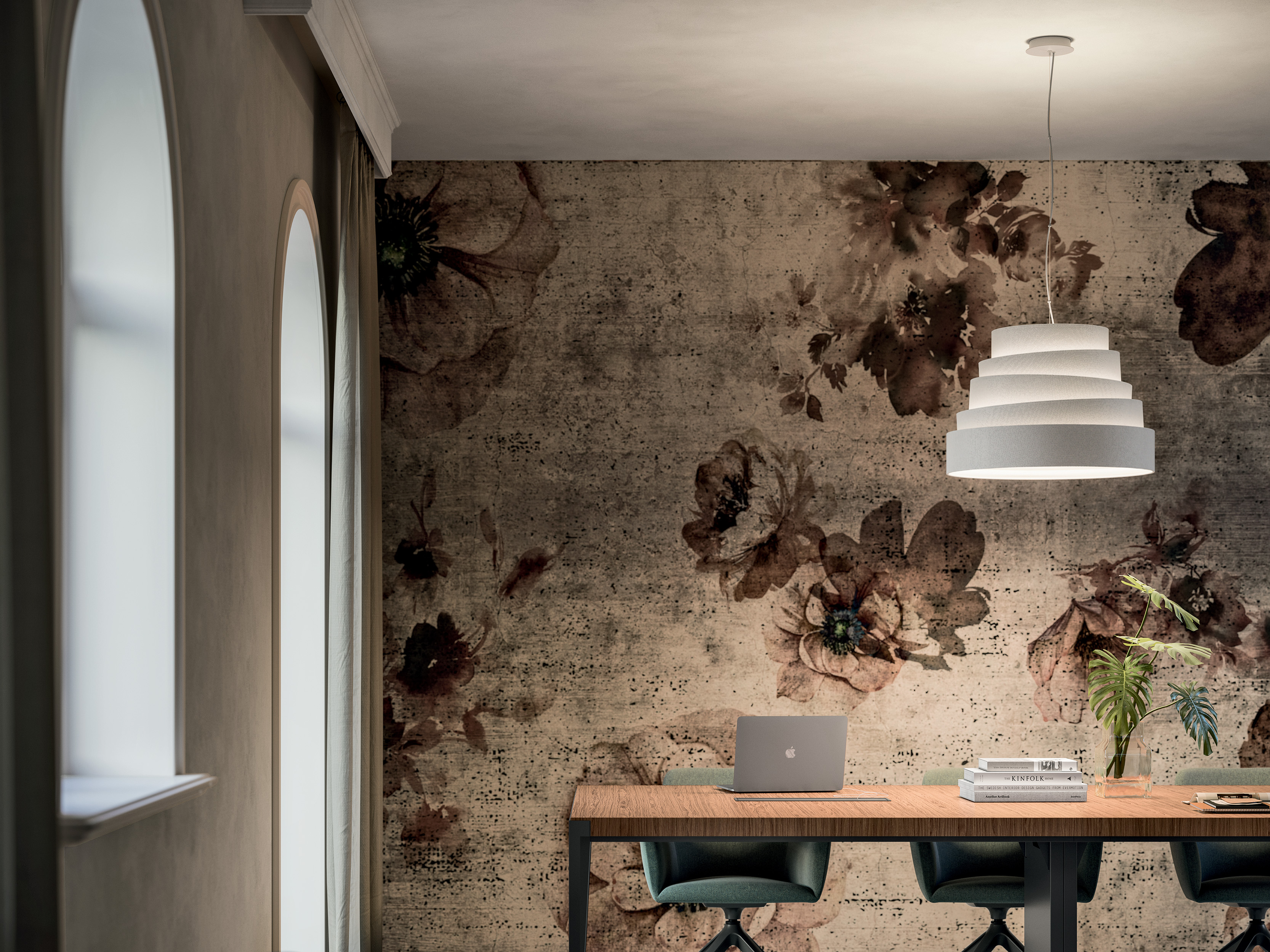 Salle avec un bureau et un luminaire Dacota blanc