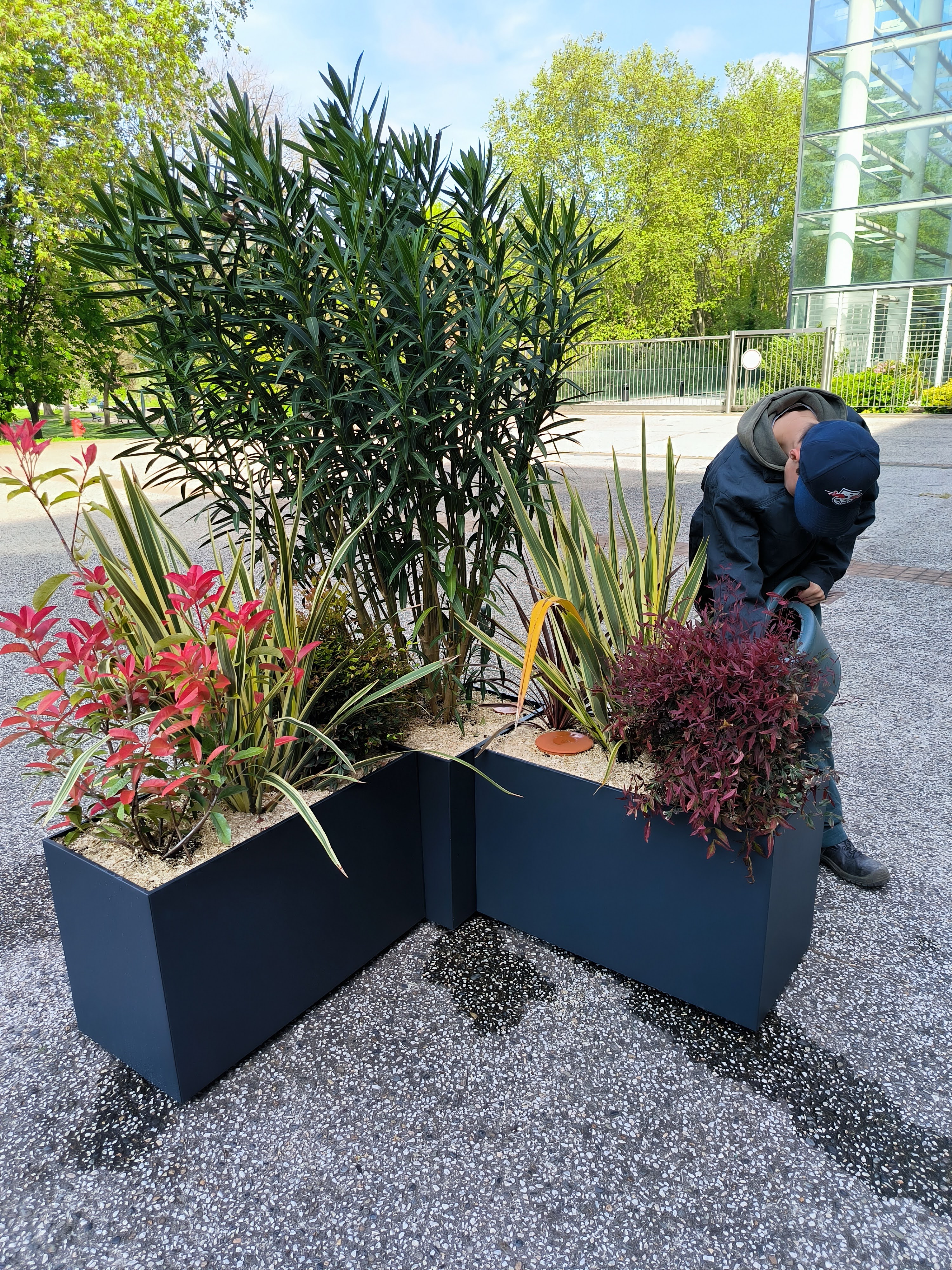 Bac à fleur sur mesure fabriqué en france dans notre atelier DACOTA à destination des paysagistes des bureaux tertiaires et cafés hôtels restaurants