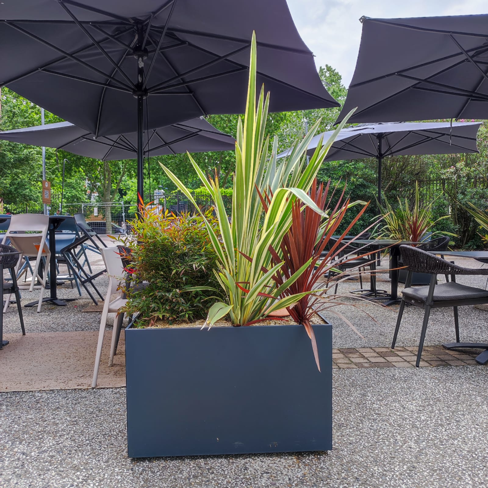 Bac à fleur sur mesure fabriqué en france dans notre atelier DACOTA à destination des paysagistes des bureaux tertiaires et cafés hôtels restaurants