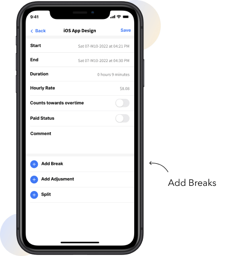 workday hours tracker app feature - add breaks