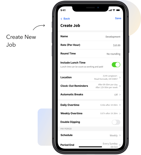 hours tracker app feature - create jobs