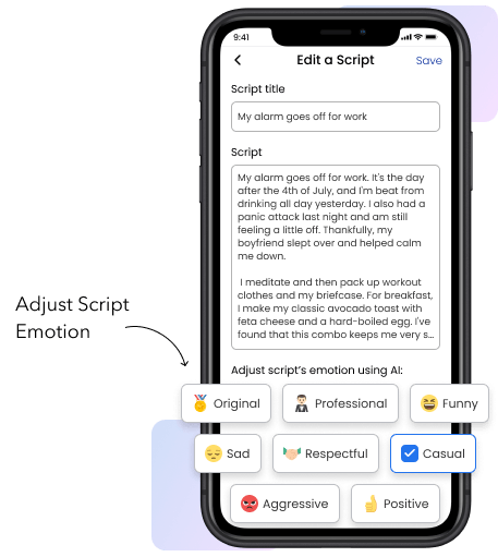 Adjust script emotion using AI
