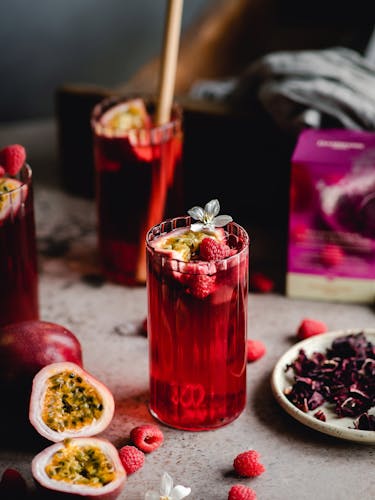 Red mocktail with Passion Framboise carcadet