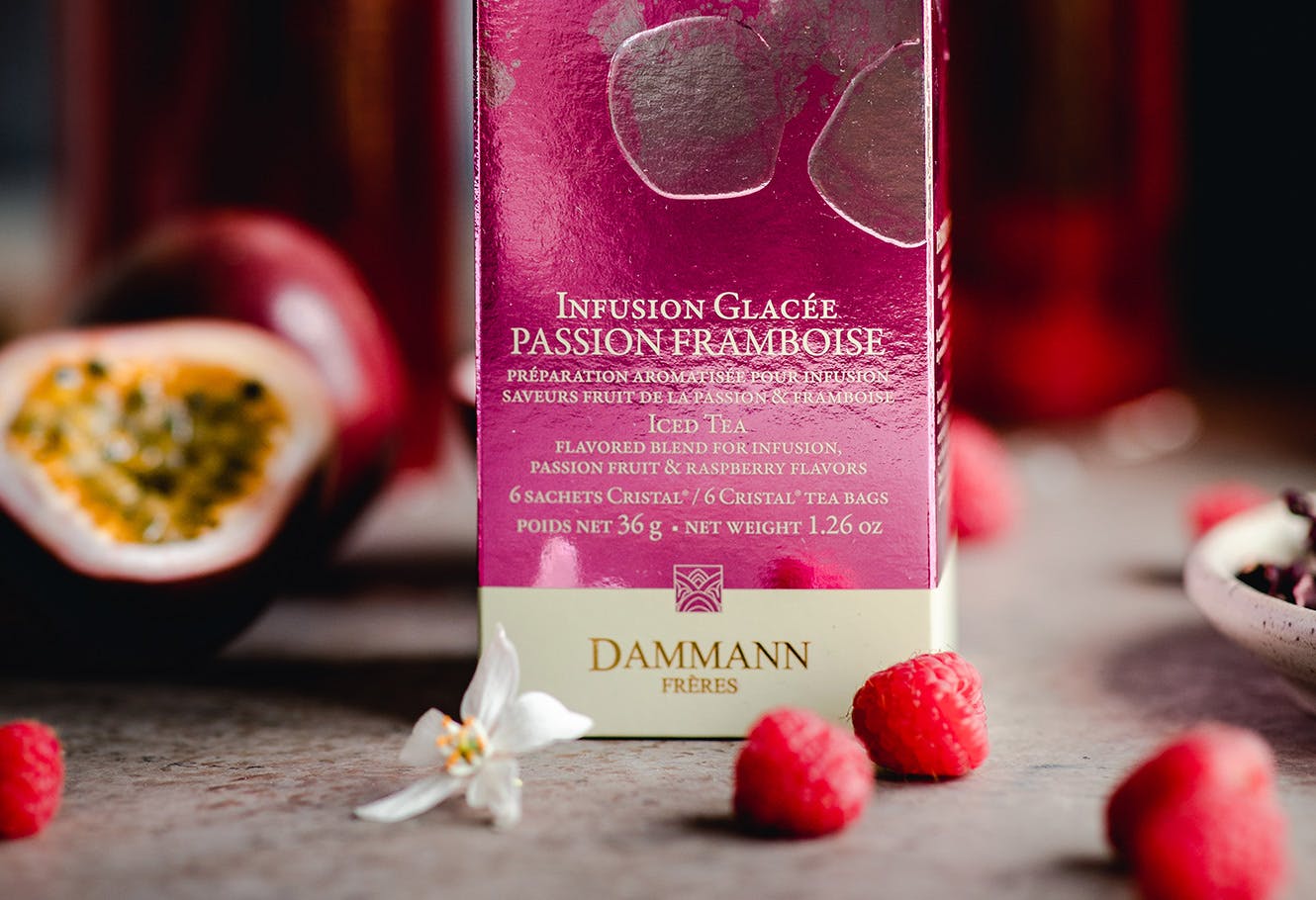 Box of iced tea bags "Passion Framboise" DAMMANN Frères.