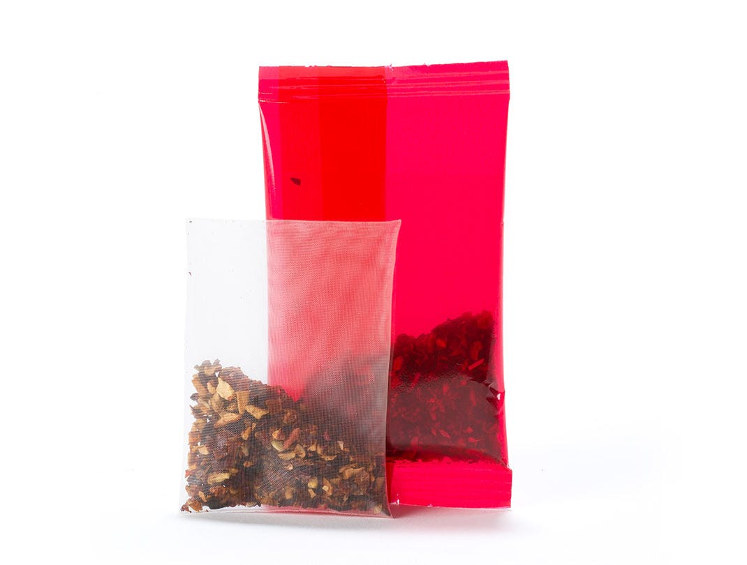 Sachet rouge et transparent de carcadet glacé Passion Framboise.