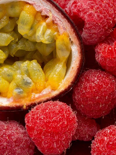 Passion fruit and raspberries