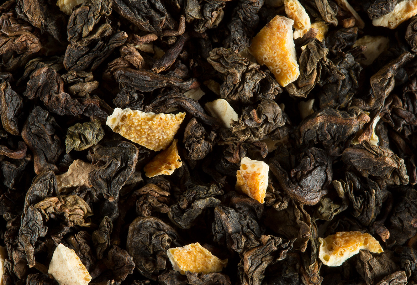 Thé oolong aromatisé en vrac avec des écorces d'agrume.