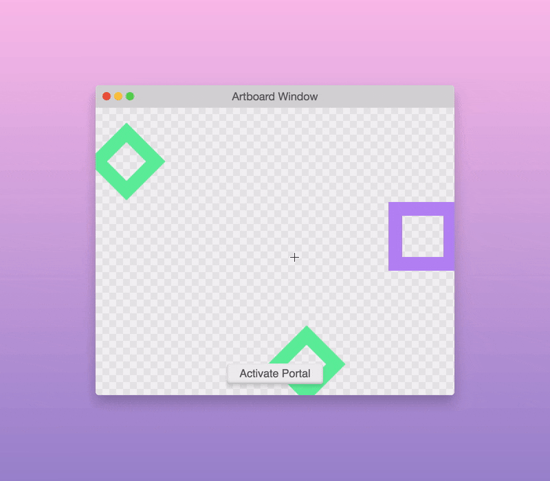 Artboard context menu showing portal usage to break out of window