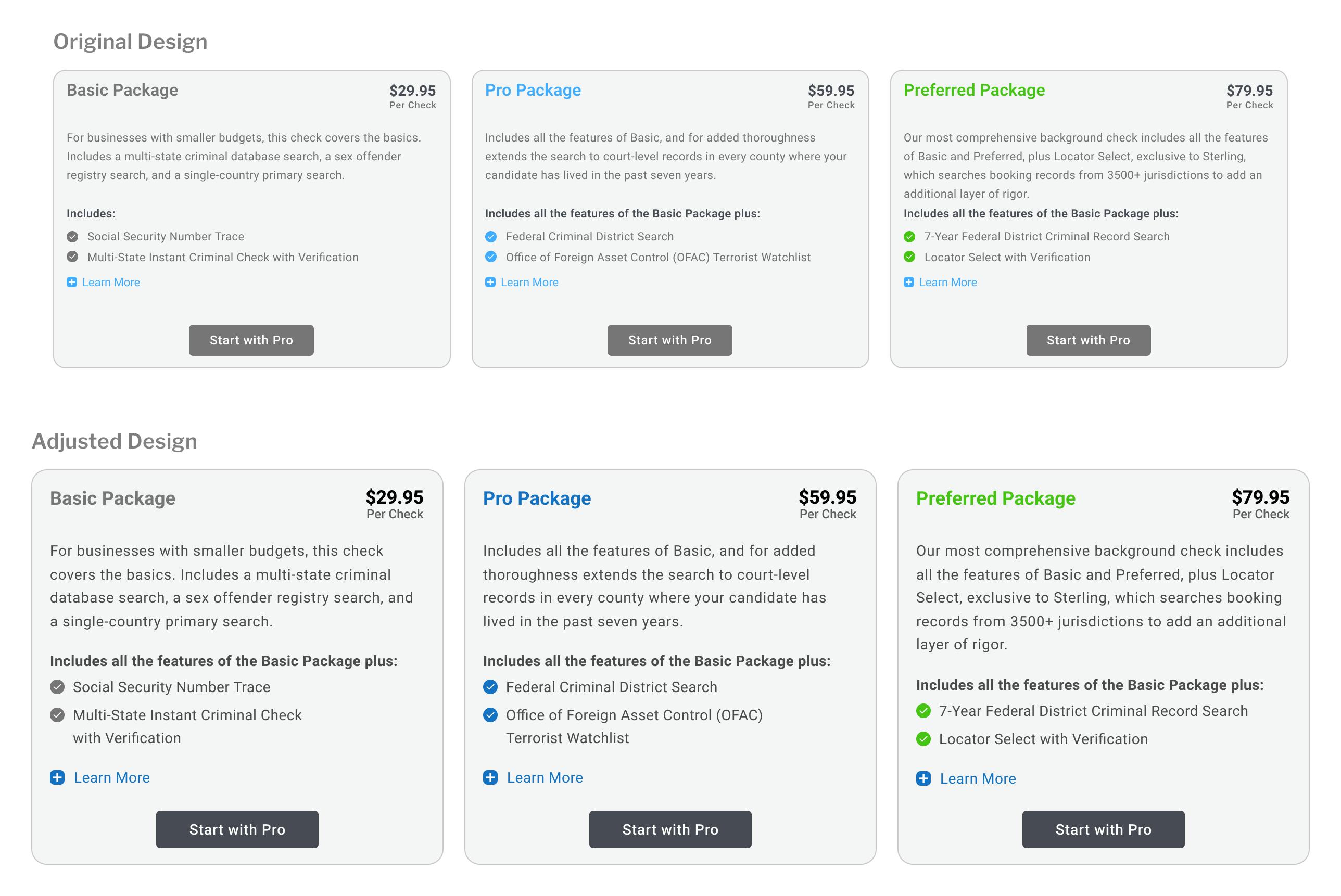 A before and after comparison, showing differences in color contrast and font sizes.