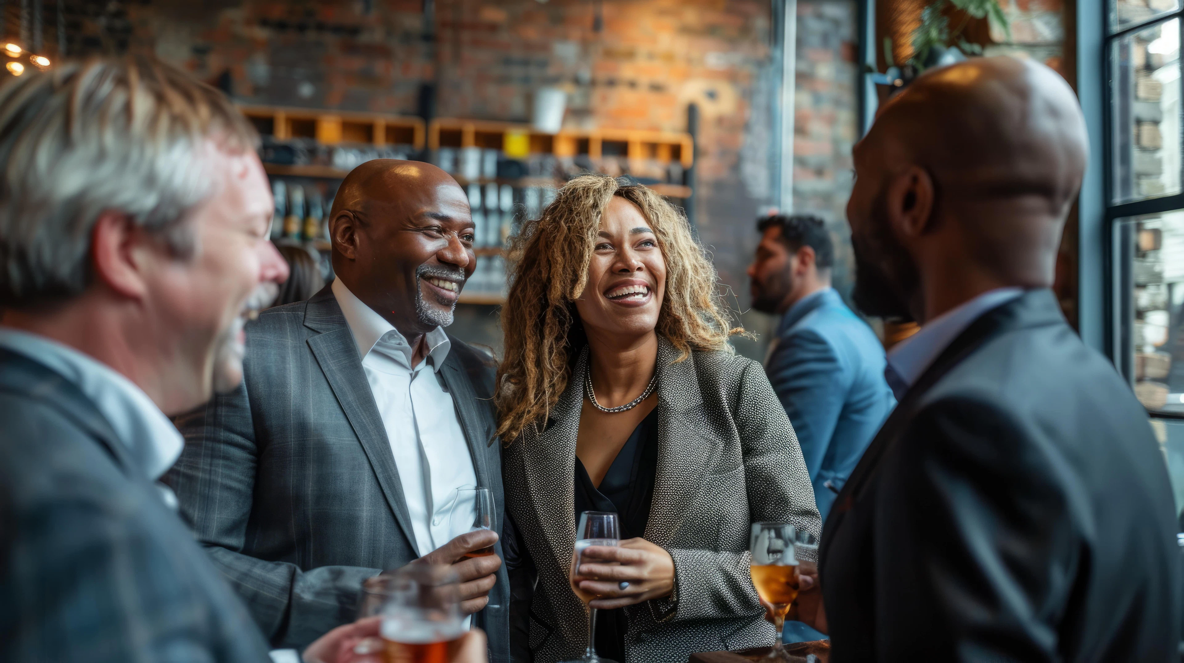 Photo of people mingling with drinks at a dental meeting