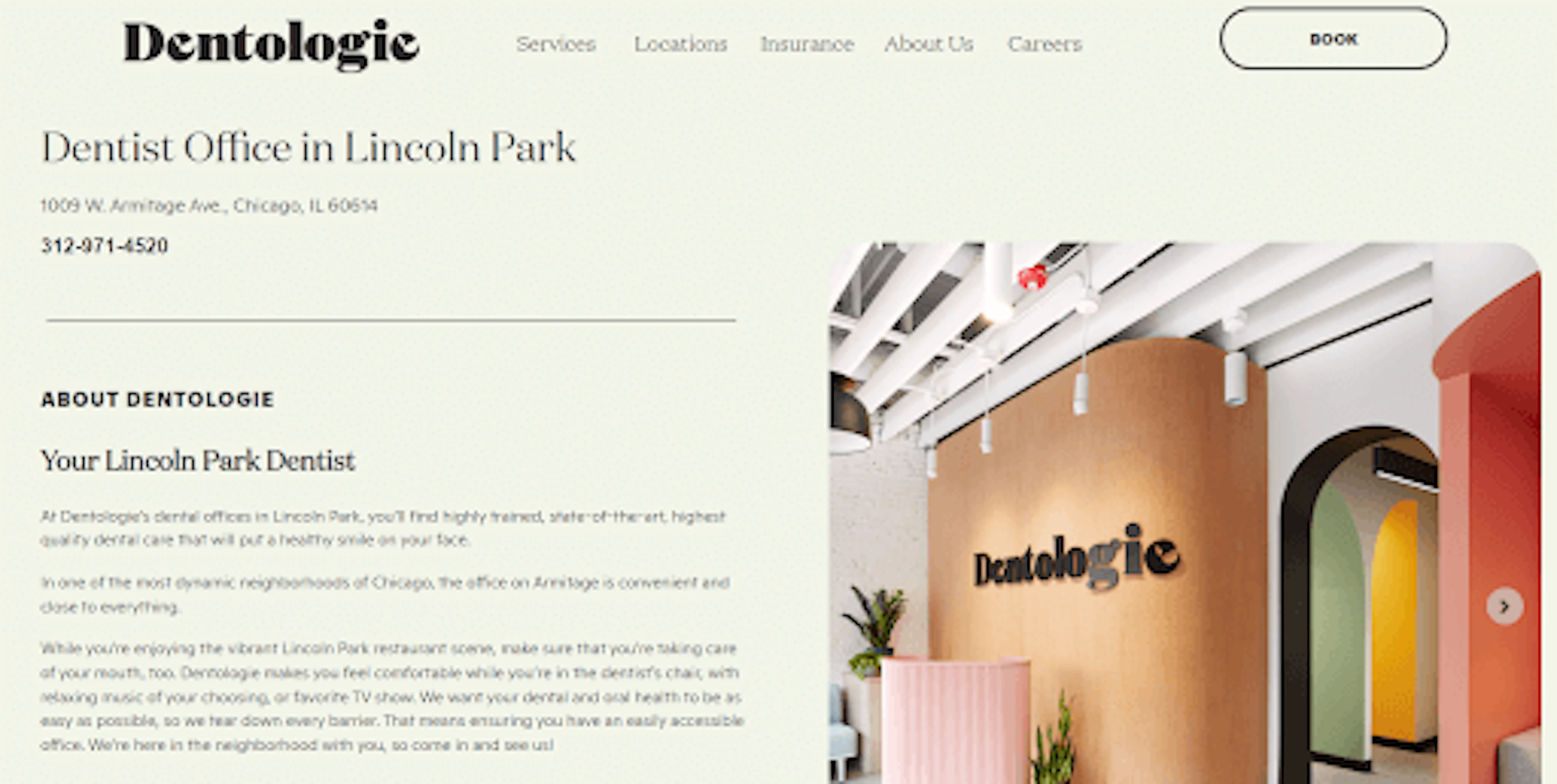 Example of optimized location pages from Dentologie