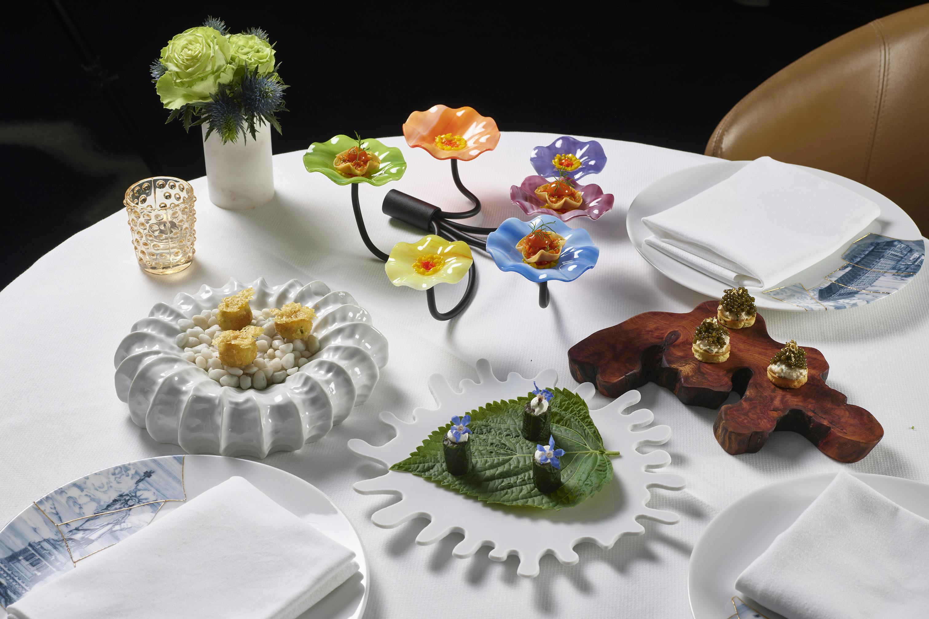 Table setting with canapes at Restaurant Daniel