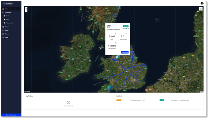 A screenshot of DigipipeVision's frontend, showing the map view.