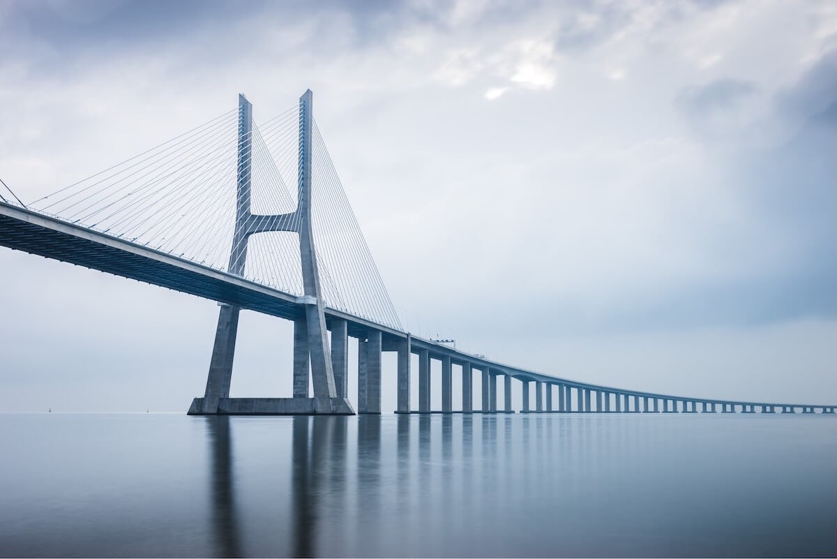 Bridge at sunrise in Lisbon, Portugal