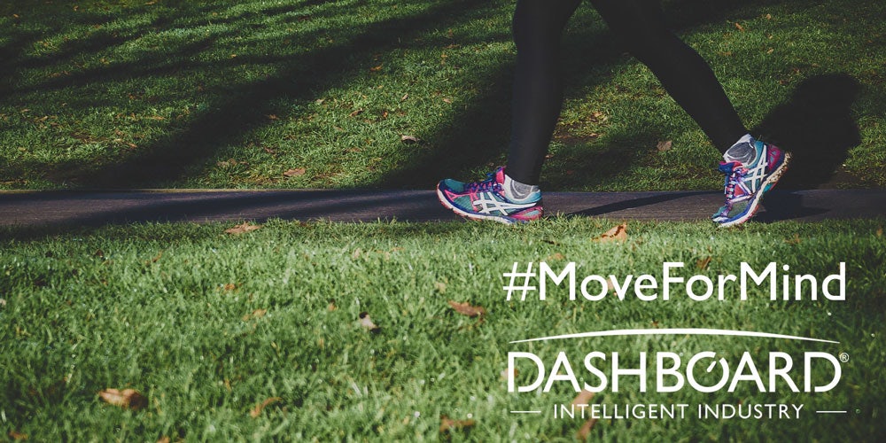 Women running in trainers along a path in the park with a little saying #MoveForMind