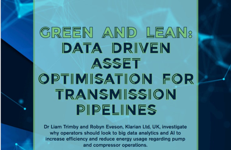 Front page of an article titled "Green and lean: data driven asset optimisation for transmission pipelines"