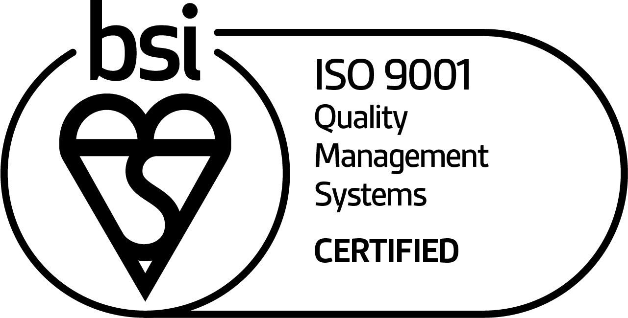 BSI ISO 9001 certification mark.