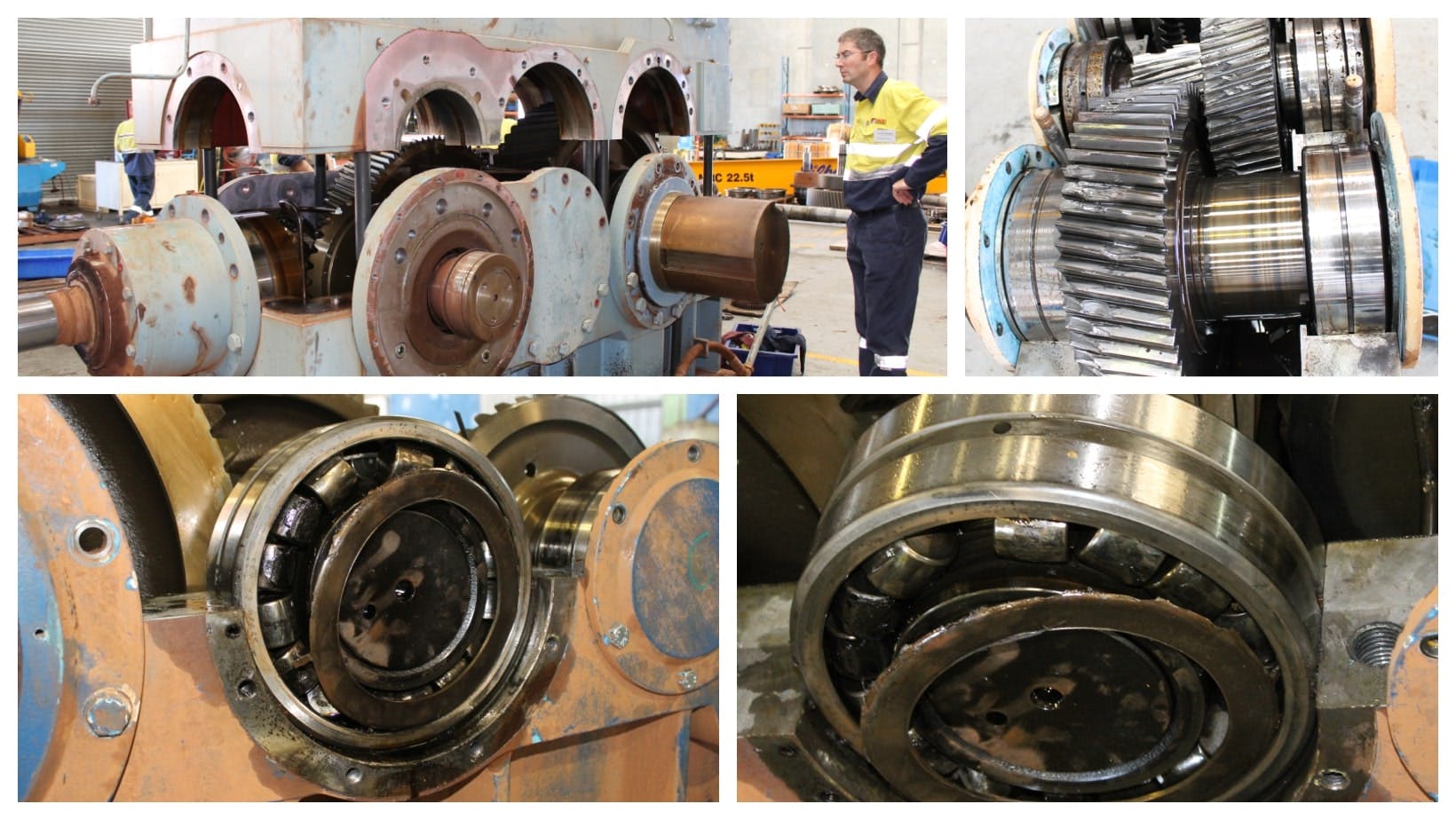 Figure 2: Gearbox Damage as a result of bearing failure <br> Figures 3 & 4: Intermediate Shaft Bearing Failure