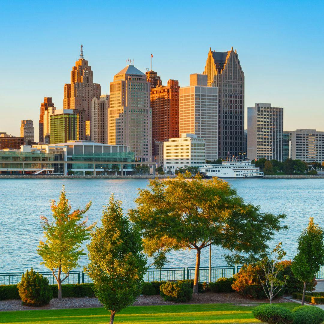 detroit city sunset