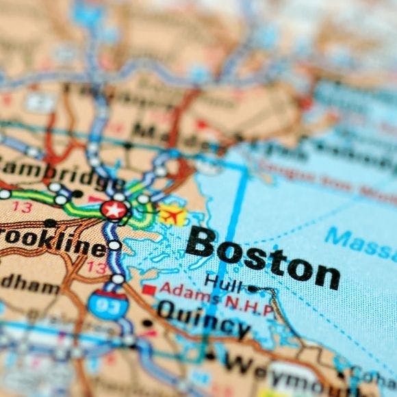 Boston city on a map