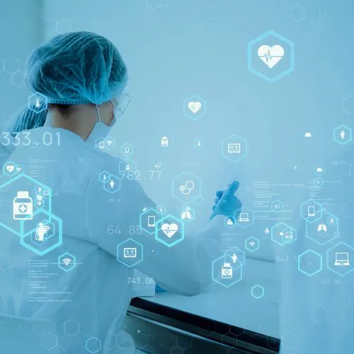 Healthcare professional with data visualizations