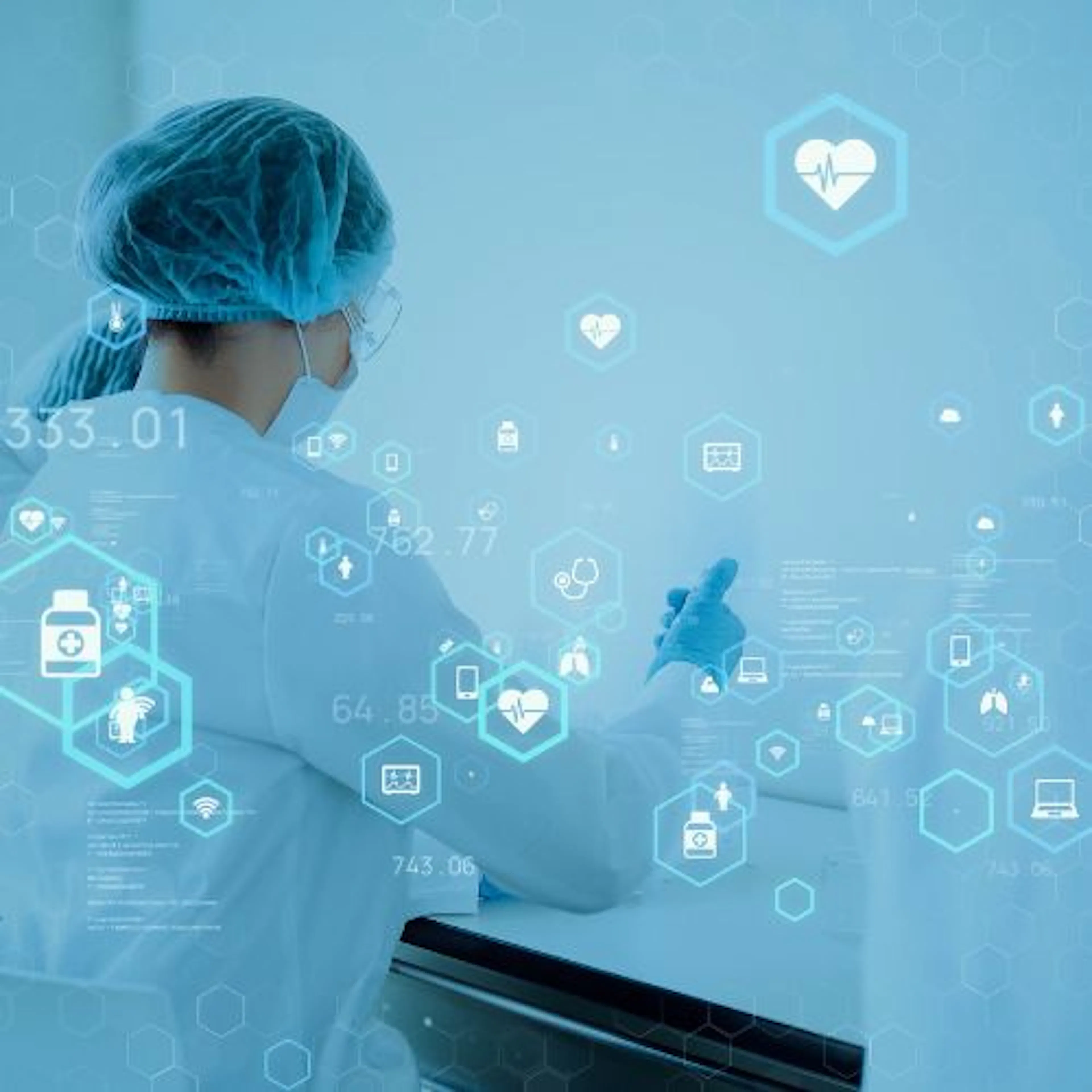 Healthcare professional with data visualizations